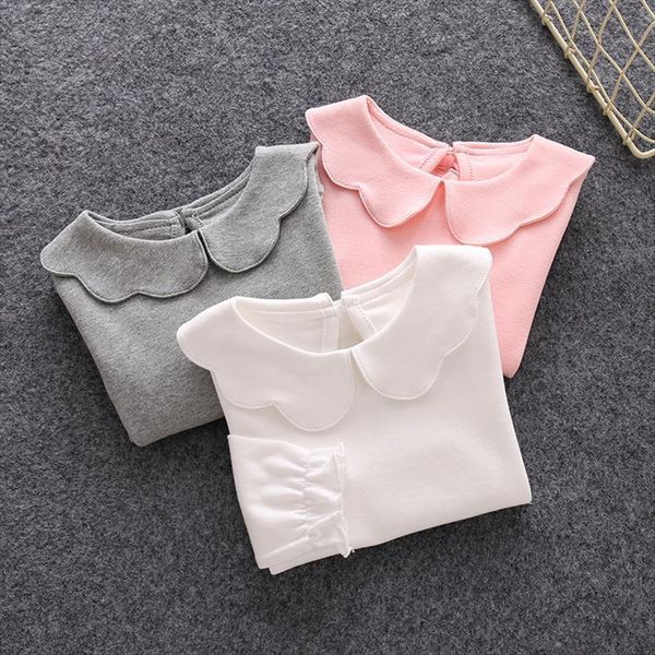 

children tees cotton spring for 1 7years solid print turn down collar little baby kids girls long sleeve t, Blue