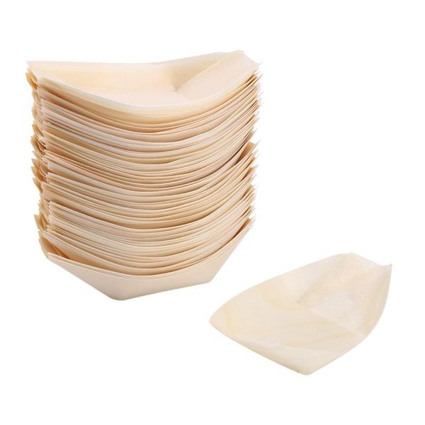 

disposable dinnerware 50x finger - bowls, "boat" biodegradable wood