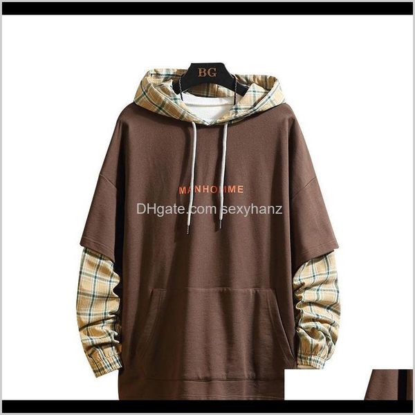 

& clothing apparel drop delivery 2021 fake two pieces lattice man hoodies large sizes printed mens blue brown m-5xl men hooded sweatshirts f, Black