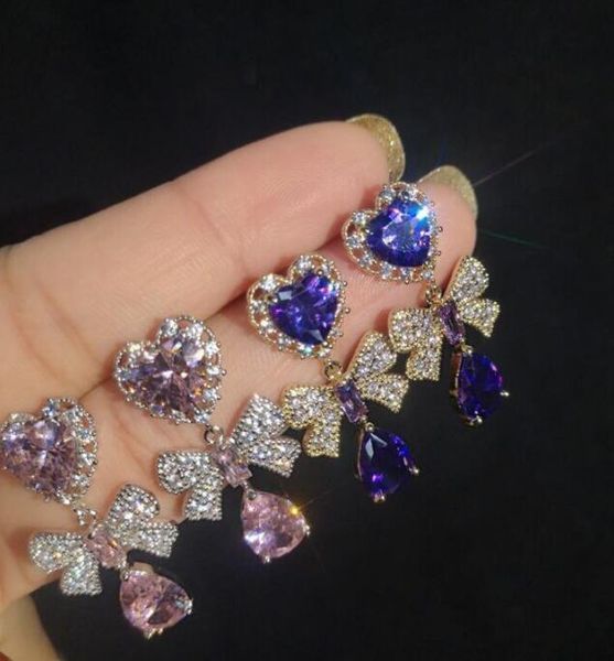 

new arrival stunning luxury jewelry heart earring water drop sapphire cz diamond party women wedding dangle drop earring gift wjl3463, Silver