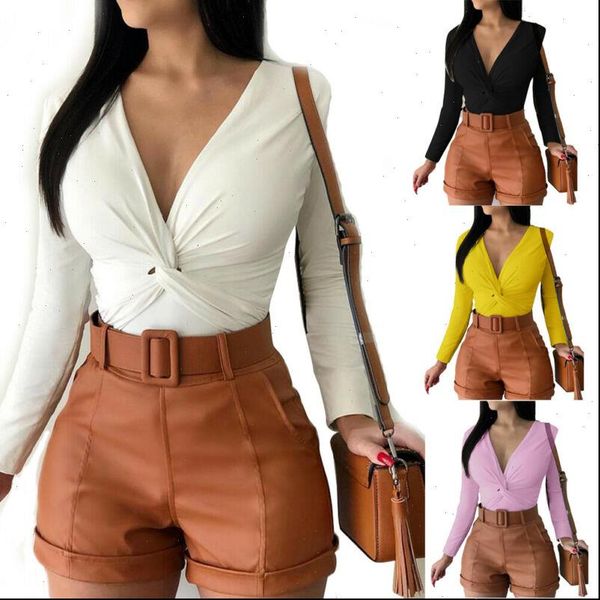 

women womens shirts deep v neck long sleeve classy blouse office lady front twist hem chemisier femme blusas mujer de, White