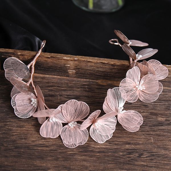 Rose Gold Blume Ranken handgemachte Draht Braut Stirnbänder Frauen Zubehör Haarbänder Luxus Kopf Schmuck Braut zu sein