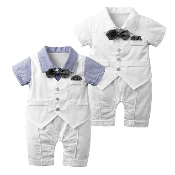 Formal Born Infant Baby Jungen Casual Strampler Overall Baumwolle Kurzarm Kleidung Sommer Sonne Anzug Outfits Gefälschte Zwei Stücke 210521