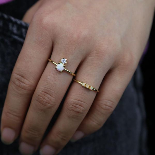 

wedding rings fire opal for women lady gold filled with cz paved party engagement love ring anel valentine's day, Slivery;golden