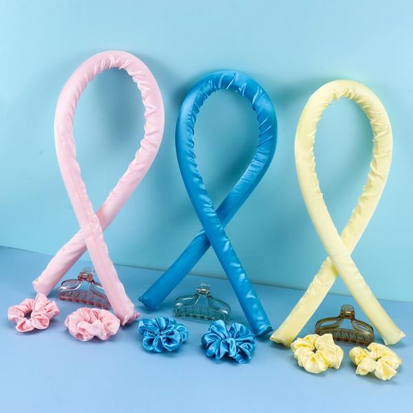 

hair straighteners heatless curling rod headband lazy curler set soft silk ribbon wave formers curlers diy styling tools, Black