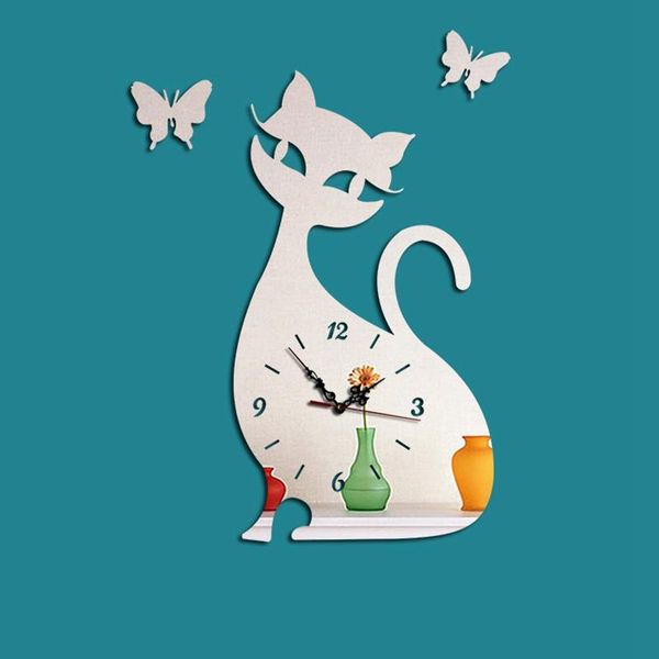 

wall clocks cat sticker children clock designer mirror butterfly wallclock home decor watch superior separates z83