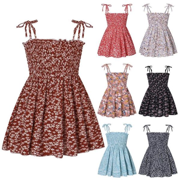

girl's dresses kid's sling dress sleeveless strap shoulder elastic chest printed for summer beach wear girls casual clothes, Red;yellow