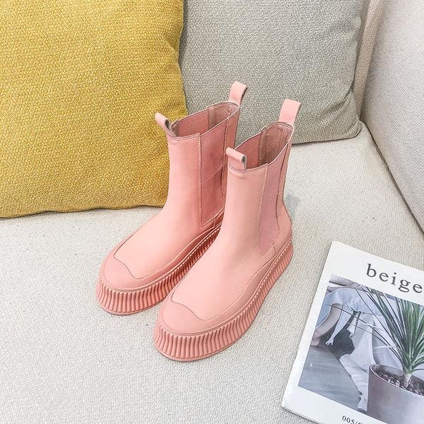 

boots deat 2021 spring summer fashion women's round muffin thick bottom pink sweet british style sleeve sh582, Black