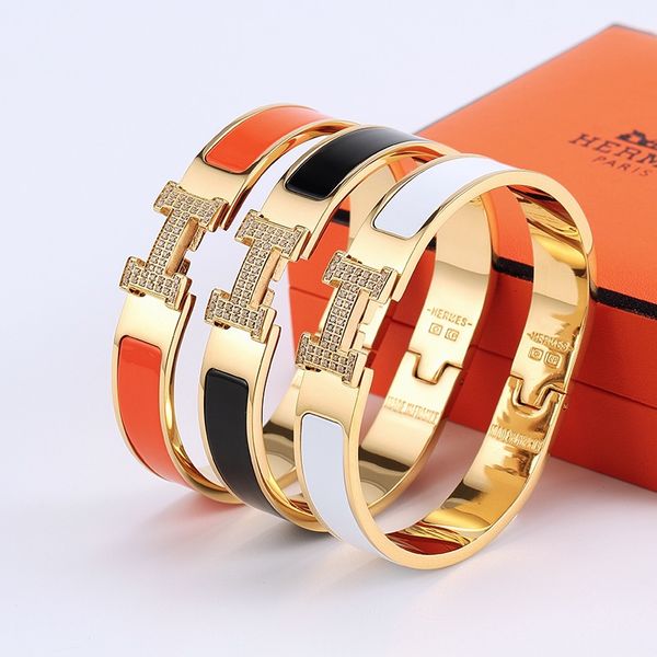 

2021 new factory wholesales brand jewelry fashion stainless steel h bangles beaded bracelets women charm braclets, Black