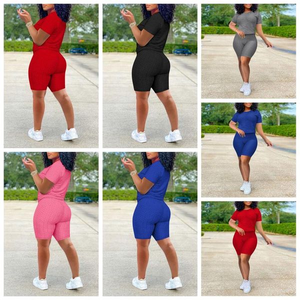 

women's tracksuits women's clothing set short sleeve round neck t-shirt and shorts two-piece suit for yoga sports fitness clothes v, Gray