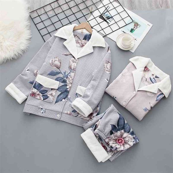 

japanese autumn and winter new ladies pajamas, pure cotton air cotton, warm home wear, elegant floral pajamas, women, pajama set 210330, Black;red