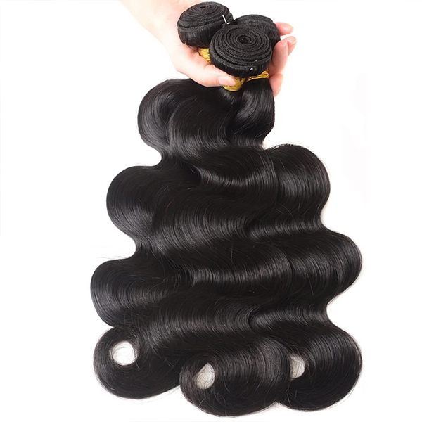 

10a 28 30 32 40 inch brazilian body wave raw human hair bundles, Black