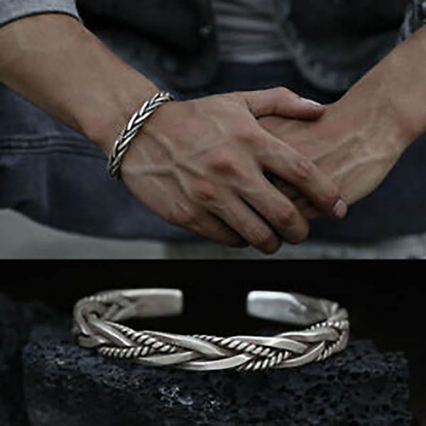 

bangle mens vintage open 925 sterling silver thai handmade twisted can be adjusted appropriately, Black