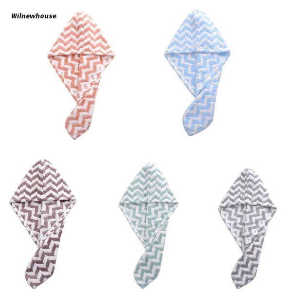 

towel f63a women girl hair dry bathing wrap shower blue green grey stripe