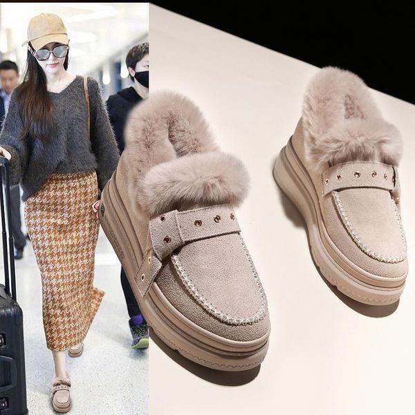 

women's shoes plus velvet winte thick-sole wedges warm shoe woman cotton boots increase heels female furry black beige