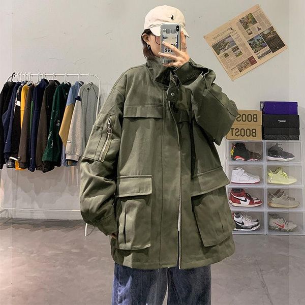 

men's jackets autumn 2021 black work coat fashion casual loose shoulder long sleeve double side large pocket size m-xxl, Black;brown