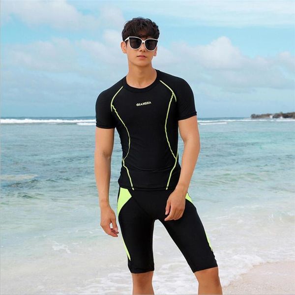 

one-piece suits 2021 meiyier 4 pieces men swimsuit shirt+shorts swimming surfing suit short sleeve beachwear male summer swimwear plus size