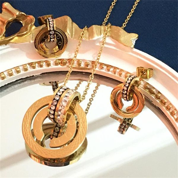 

earrings & necklace titanium steel jewelry set bling rhinestone party gift trendy exquisite pendant chain for women, Silver