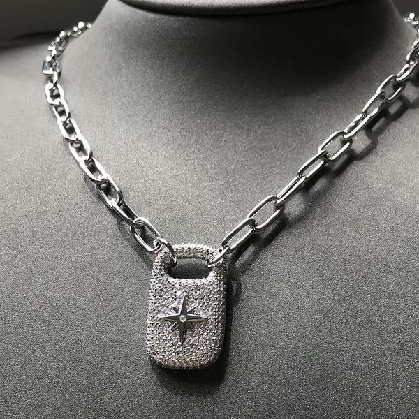 

pendant necklaces fashion square david star necklace for women twist silver color chunky thick lock choker chain party jewelry zk30