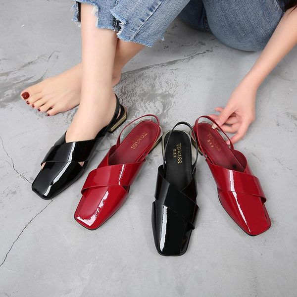 

sandals large size straps black shoes for women cross-shoes 2021 summer big beige comfort low girls fashion square heel microfi