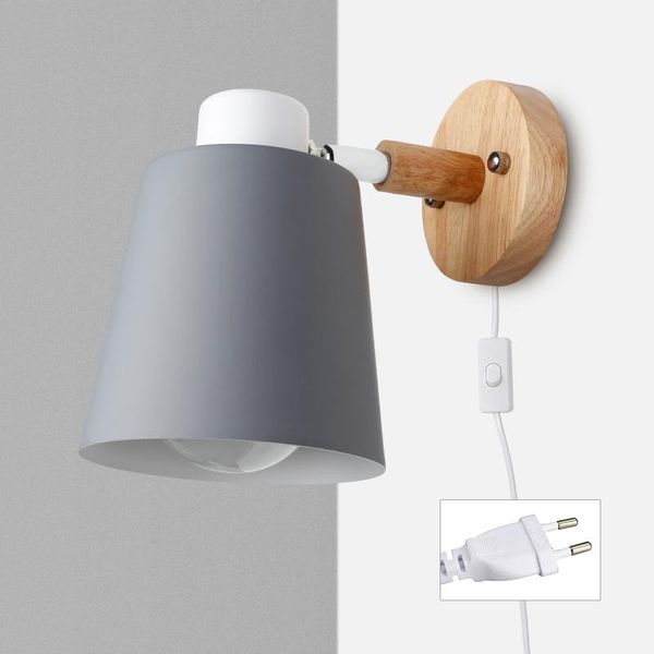 

wall lamp nordic with plug iron e27 macaroon 6 color bedside led eu/us sconces switch
