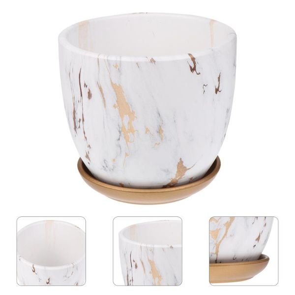 

vases succulent pot marble pattern deskplant flower with tray