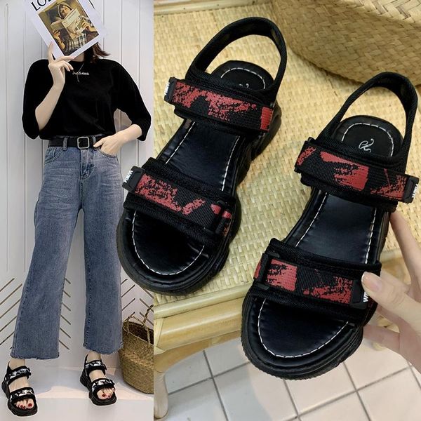

female summer 2021 women thick bottom shoes wedge with open toe platform increased heeled sandals, Black