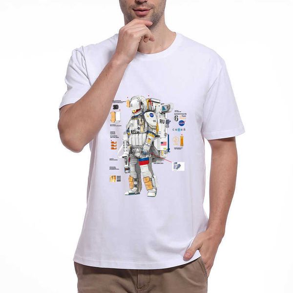 

nasa 305 american astronaut short sleeve cotton loose korean cartoon round neck t-shirt for men, White;black