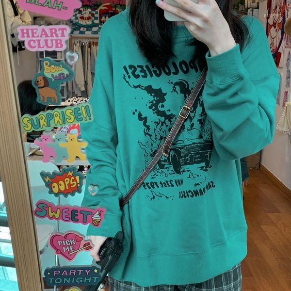 

women's hoodies & sweatshirts 2021 arrival spring autumn women loose casual cotton letter pring pullovers o-neck long sleeve p52, Black