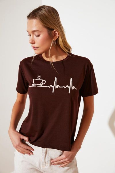 

women's t-shirt trendyol printed semifitted knitted twoss21ts0610, White