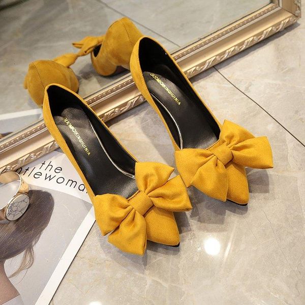 

pointed-toe suede bow women shoes slip-on shallow low-heels pump fashion sheos woman dress, Black