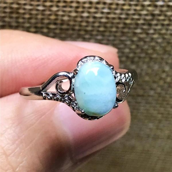 

cluster rings 8x6mm real natural blue larimar ring jewelry for woman man crystal silver oval beads water pattern stone adjustable, Golden;silver