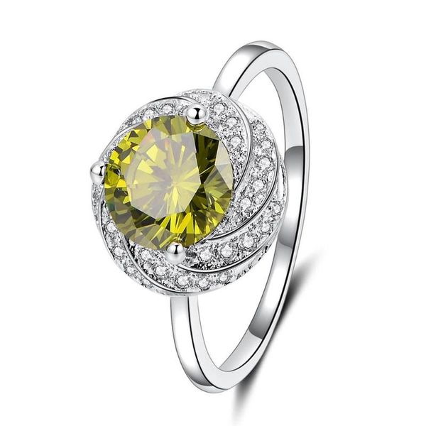 

wedding rings fashion engagement for women princess olive green champagne purple pink round cz zircon crystal jewelry gift, Slivery;golden