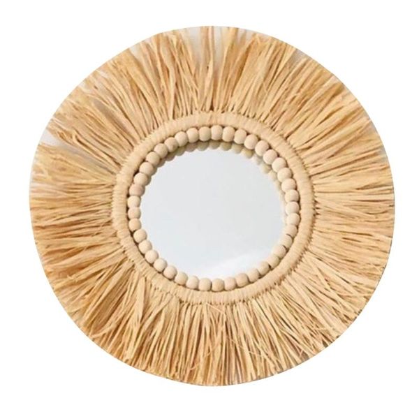 

mirrors hanging mirror moroccan woven straw wall boho macrame braided beads makeup tapestry home bedroom decor