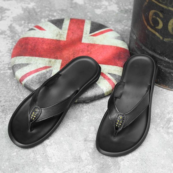 

slippers sandaleshoes heren chancla sandals genuine sandalias rubber beach herren soft playa sandalen cuero designer men teenslippers, Black