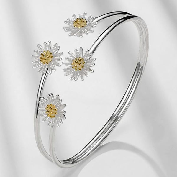 

charm bracelets fashion golden chrysanthemum hand opening adjustable bracelet for woman summer cuff party jewelry gift, Golden;silver