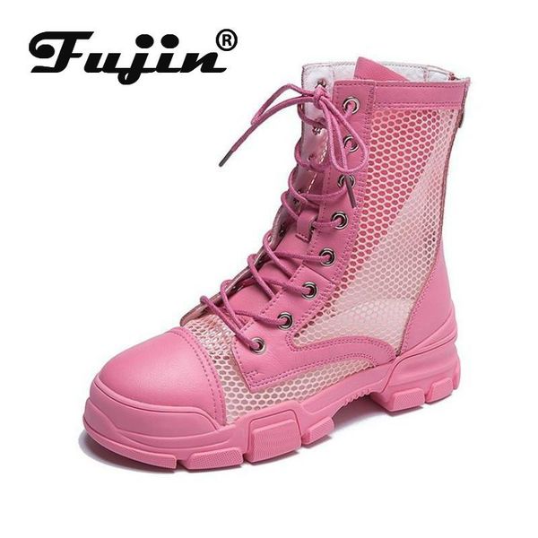 

boots fujin mesh women's summer thin breathable printing 2021 hollow fashion sandals spring women short, Black
