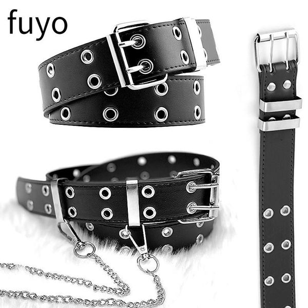 

belts punk pu leather waist belt hip-hop fashion pin buckle black adjustable waistband with chain for ladies girls women jeans, Black;brown