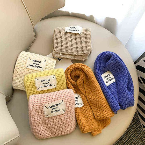 

scarves ins korean coarse wool scarf baby autumn and winter warm letter paste cloth versatile children's knitting bib, Blue;gray