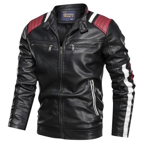 

autumn winter men's leather jacket casual fashion stand collar motorcycle jacket men slim style quality leather jacket men 211110, Black