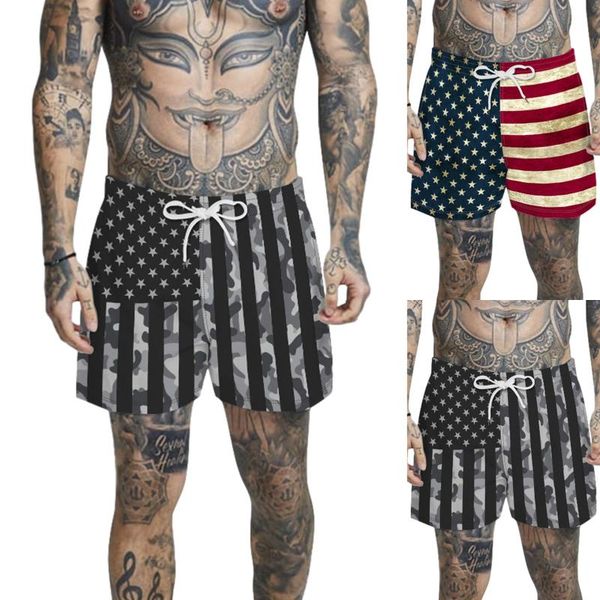 

gym clothing casual sports shorts men's beach surfing american flag print pants swimming running trunks quick-drying fitness trousers, White;black