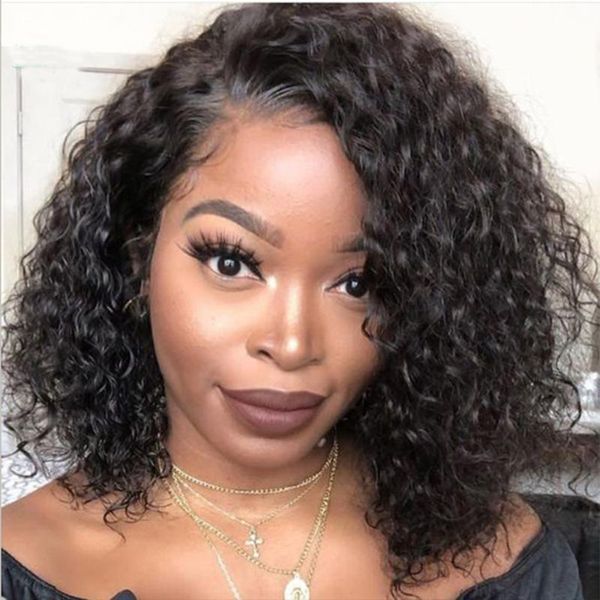 

lace wigs natural black brazilian water wave short bob wig human hair frontal wavy curly for women pre plucked, Black;brown