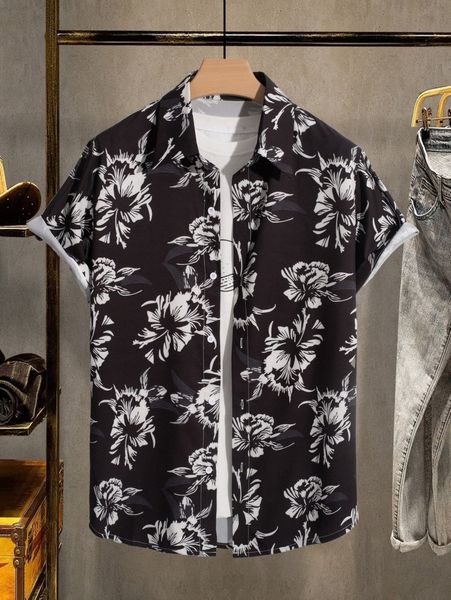 

men floral print shirt without tee o1m1#, White;black