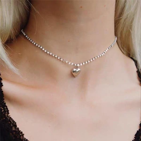 

chokers fashion crystal choker collar tennis chain heart pendant necklace for women aesthetic collars korean neck, Golden;silver