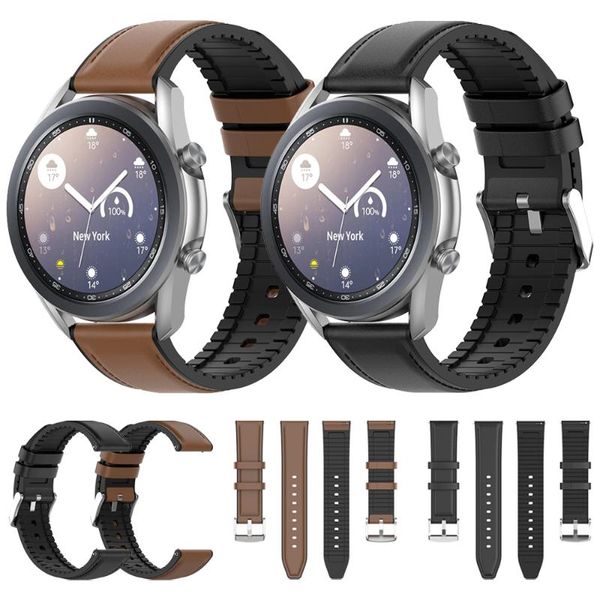 

watch bands leather silicone strap for samsung galaxy 3 45mm 41mm band active 2 44mm 40mm watchband wriststrap bracelet accessories, Black;brown