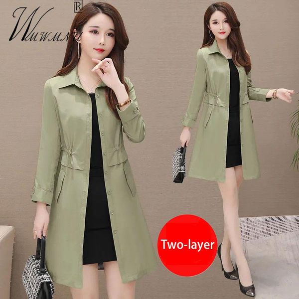 

women's trench coats elegant women (two layer) single breasted slim middle length windbreaker spring autumn long sleeve office lady, Tan;black
