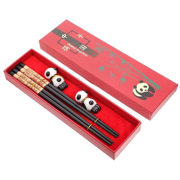 

chopsticks 1 set chinese healthy stick portable cartoon panda household creative chopstick holders
