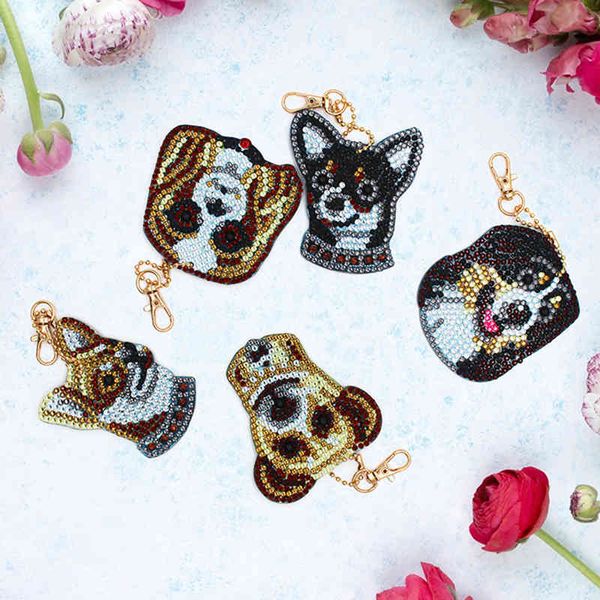 

diy dog keychain rhinestone embroidery pendant craft kits diamond painting cross stitch keychain christmas gift, Slivery;golden