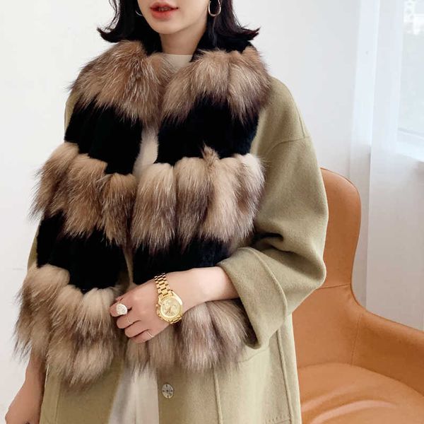 

winter women fox fur with rex rabbit fur scarf collar female wide knitted big long sjaal mujer red silver fox fur warm shawl h0923
