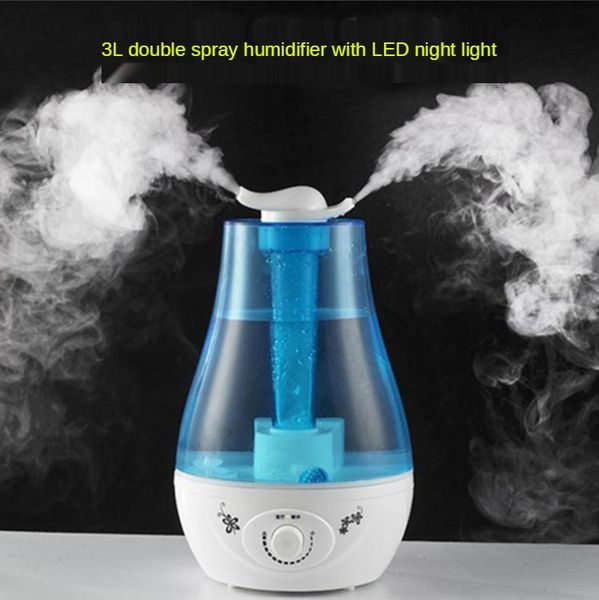 

home air humidifier double spray 3l large capacity with led light ultrasonic nebulizer humidifiers